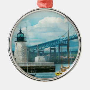Stadt - Newport RI - Der Newport Leuchtturm Ornament Aus Metall