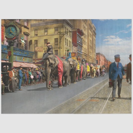 Stadt - NY - Der Zirkus kommt 1920 in die Stadt Seidenpapier (Vorderseite)