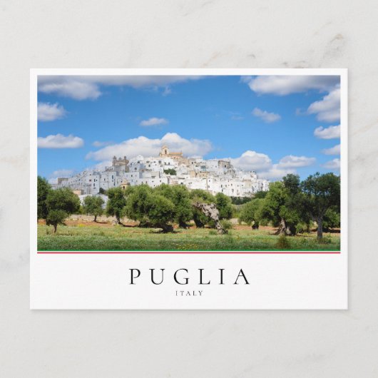 Stadt Ostuni und Olivenbaumlandschaft in Puglia Postkarte (Vorderseite)