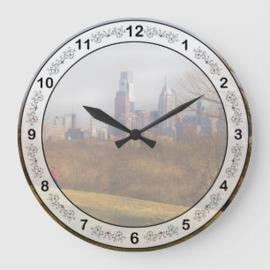 Stadt - Philadelphia, PA - Die Stadt Philadelphia Große Wanduhr