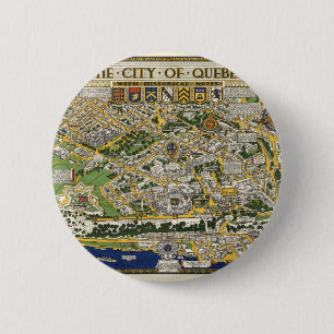 Stadt Quebec mit Vintager Karte für historische Hi Button