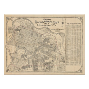 Stadt Sacramento Karte - 1913 Poster