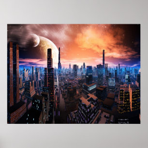 "Stadt schläft nie" Scifi-Fantasie-Kunst Poster