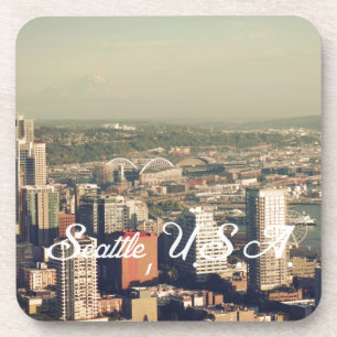 Stadt Seattle. Blick vom Stadtturm. Landschaft Untersetzer