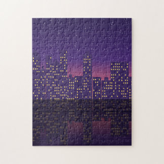 Stadt-Skyline bei Dämmerung Flussreflexion Puzzle