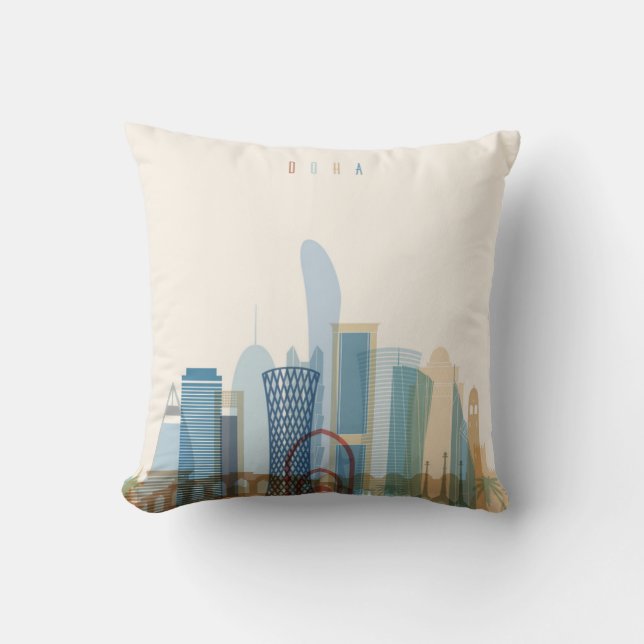 Stadt-Skyline Dohas, Qatar | Kissen (Vorderseite)