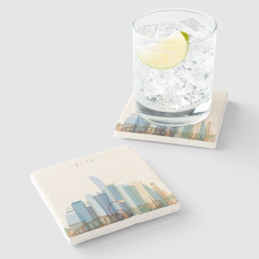 Stadt-Skyline Dohas, Qatar | Steinuntersetzer (Seitenansicht)