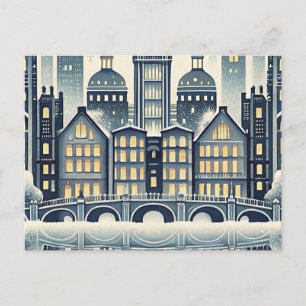 Stadt-Skyline Hanukkah-Nachtkarte Postkarte