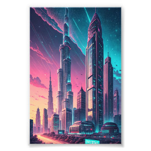 Stadt-Skyline Holografisches Glitch-Wandkunst Fotodruck