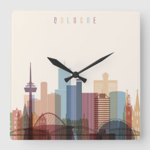 Stadt-Skyline Kölns, Deutschland   Quadratische Wanduhr