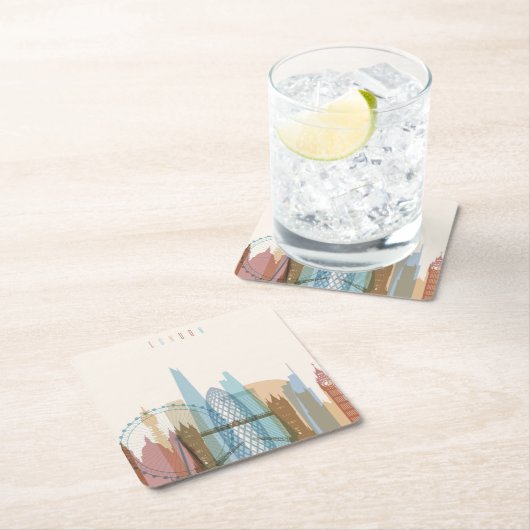 Stadt-Skyline Londons, England | Rechteckiger Pappuntersetzer (Vor Ort)