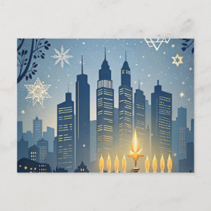 Stadt-Skyline-Menora-Hanukkah-Karte Postkarte