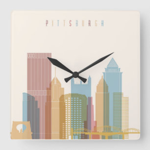 Stadt-Skyline Pittsburghs, Pennsylvania   Quadratische Wanduhr