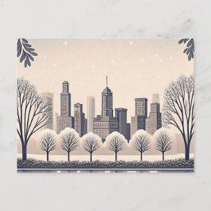 Stadt-Skyline Salbei-Grün Hochzeitseinladung Postkarte