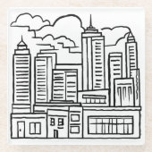 Stadt-Skyline Schwarz & Weiß Glasuntersetzer (Vorderseite)