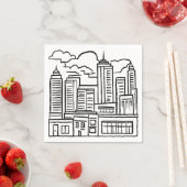 Stadt-Skyline Schwarz-Weiß-Zeichnung Serviette (Beispiel)