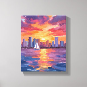 Stadt-Skyline-Sonnenuntergang-Aquarellmalerei Farb Leinwanddruck