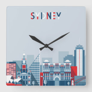Stadt-Skyline Sydneys Australien Quadratische Wanduhr