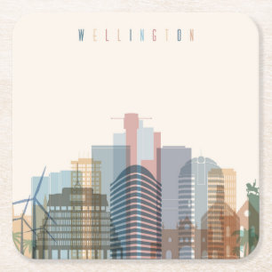 Stadt-Skyline Wellingtons, Neuseeland   Rechteckiger Pappuntersetzer