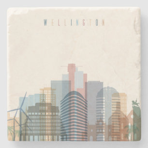 Stadt-Skyline Wellingtons, Neuseeland   Steinuntersetzer