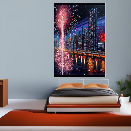 Stadt und Feuerwerk | AI Art Poster