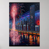 Stadt und Feuerwerk | AI Art Poster (Vorne)