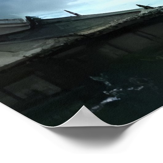 Stadt und großer Wasserfall | AI Art Poster (Ecke)