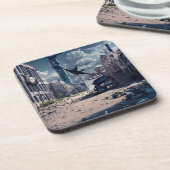 Stadt verlassen | Post Apokalypse Dystopian World Getränkeuntersetzer (Linke Seite)