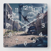 Stadt verlassen | Post Apokalypse Dystopian World Quadratische Wanduhr (Vorderseite)