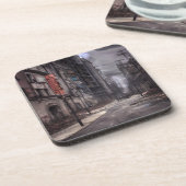 Stadt verlassen | Postapokalyptische dystopische W Getränkeuntersetzer (Linke Seite)