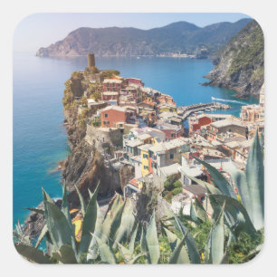 Stadt Vernazza im Cinque Terre Quadratischer Aufkleber