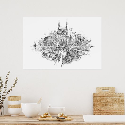 Stadt Zeichnend Poster (Küche)