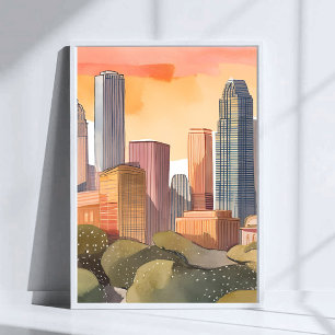 Stadtansicht bei Sonnenuntergang   Stadt-Silhouett Poster
