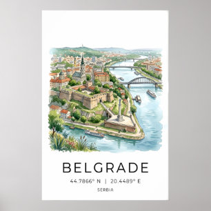 Stadtansicht Belgrad Kunstprint - Sanfte Wasserfar Poster