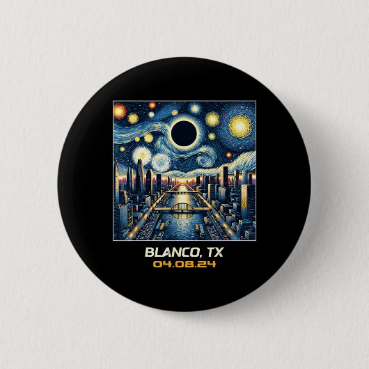 Stadtansicht Totale Sonnenfinsternis Blanco Texas Button (Vorderseite)