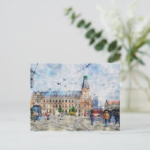 Stadtansicht von Erfurt in Thüringen. Aquarell. Postkarte (Stehend Vorderseite)