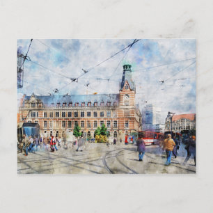 Stadtansicht von Erfurt in Thüringen. Aquarell. Postkarte
