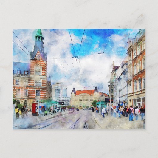 Stadtansicht von Erfurt in Thüringen. Aquarell. Postkarte (Vorderseite)