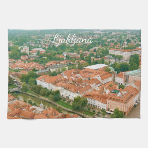 Stadtansicht von Ljubljana, Slowenien Reiseandenke Geschirrtuch