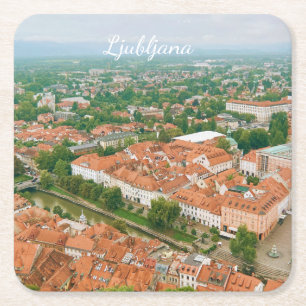Stadtansicht von Ljubljana, Slowenien Reiseandenke Rechteckiger Pappuntersetzer