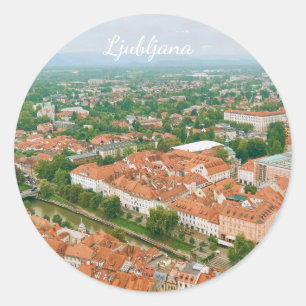 Stadtansicht von Ljubljana, Slowenien Reiseandenke Runder Aufkleber