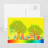 Stadtbewohner ragen farbenfroh über das Schicksal Postkarte (Vorne/Hinten)
