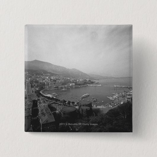 Stadtbild an erhöhter Ansicht des Hafens B&W Button (Vorderseite)