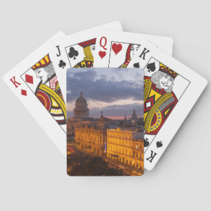 Stadtbild bei Sonnenuntergang, Havanna, Kuba Spielkarten