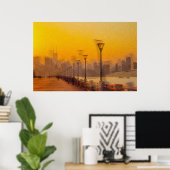 Stadtbild bei Sonnenuntergang Poster (Heimbüro)