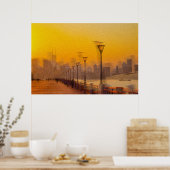 Stadtbild bei Sonnenuntergang Poster (Küche)