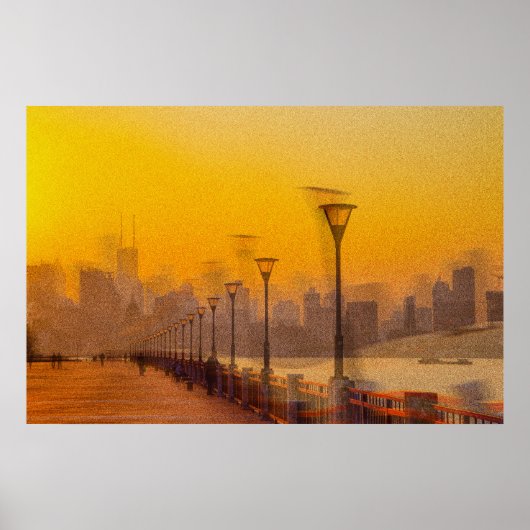 Stadtbild bei Sonnenuntergang Poster (Vorne)