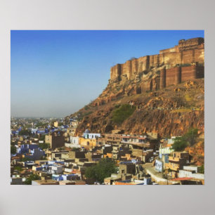 Stadtbild der blauen Stadt mit Meherangarh, der Poster