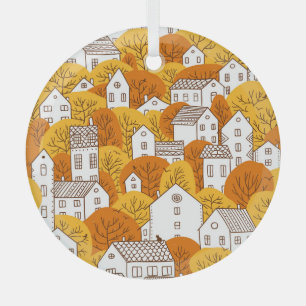 Stadtbild Herbst, Baumhäuser Muster. Ornament Aus Glas