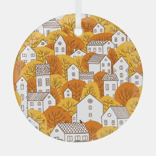Stadtbild Herbst, Baumhäuser Muster. Ornament Aus Glas (Vorderseite)